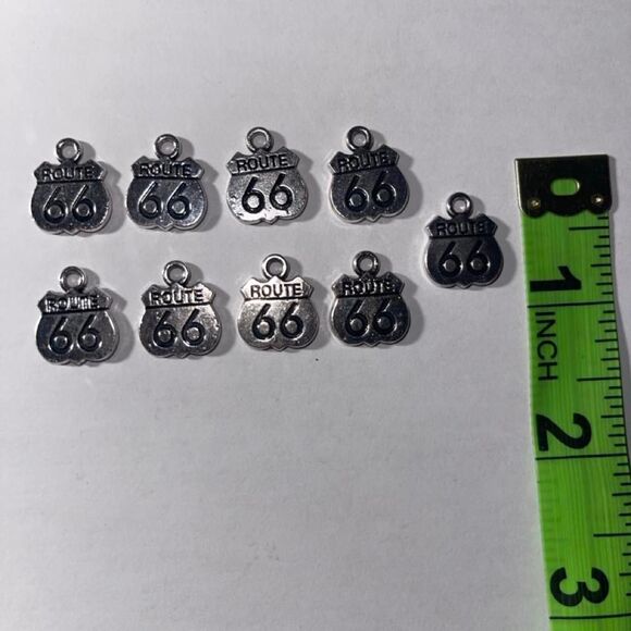 None Jewelry - 3/4" Silver Tone Route 66 Charms Lot of 9 Highway Shield Pendants Craft Findings